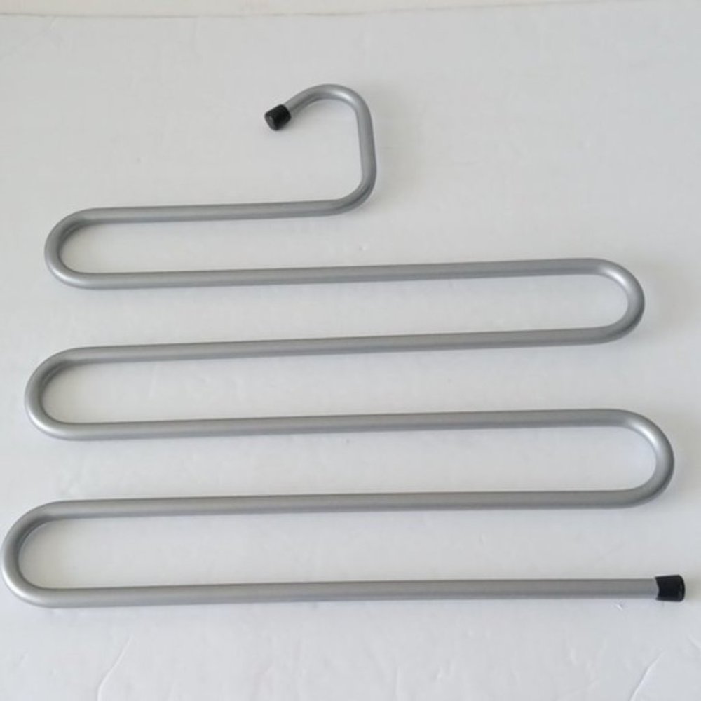 Heavy Duty S Shape Hanger 4 Pants Jeans Storage Rack Organizer Silver Metal 1 pc